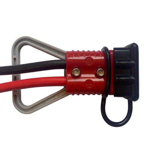 Red 175A connector with cover and grey pull handle fitted